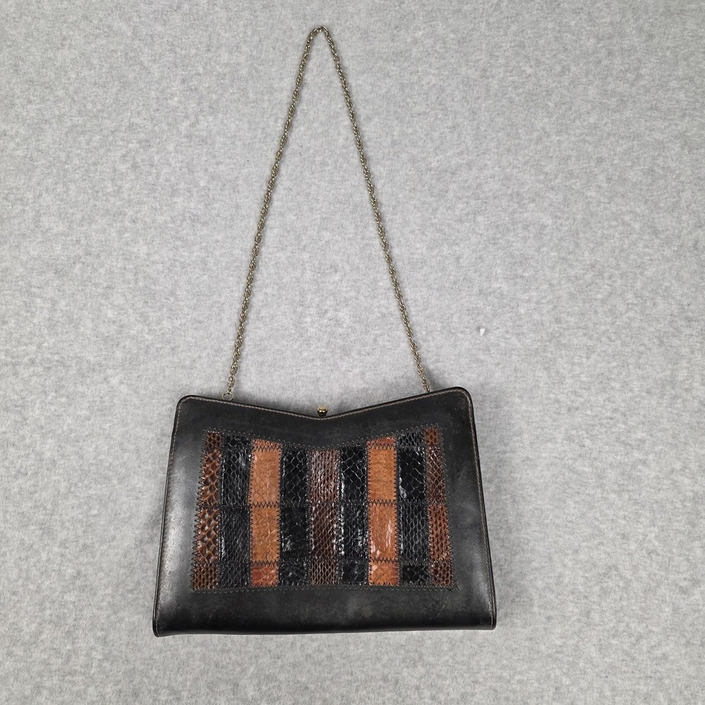 Source Unknown Black and Brown Shoulder Bag with Textured Panel
